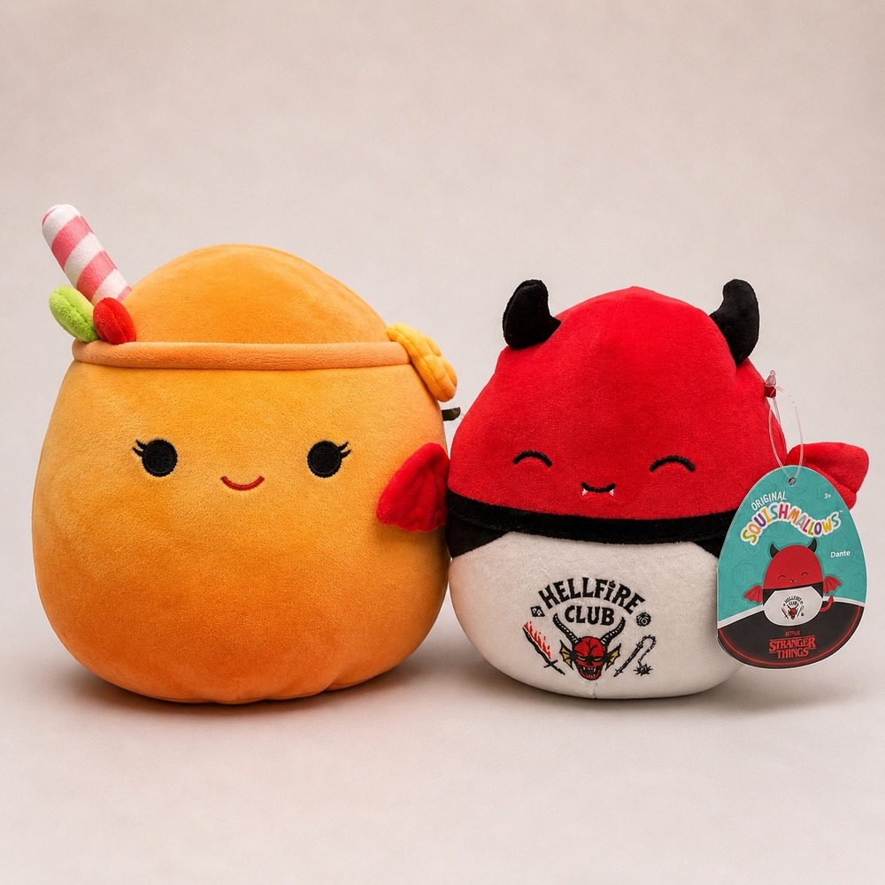 Squishmallows Dante Devil NWT‎ Stranger Things Hellfire + Smoothie Plush Bundle
